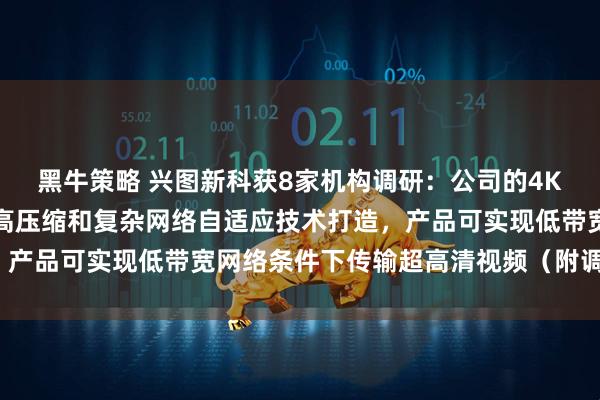 黑牛策略 兴图新科获8家机构调研：公司的4K高压缩编码器基于视频高压缩和复杂网络自适应技术打造，产品可实现低带宽网络条件下传输超高清视频（附调研问答）